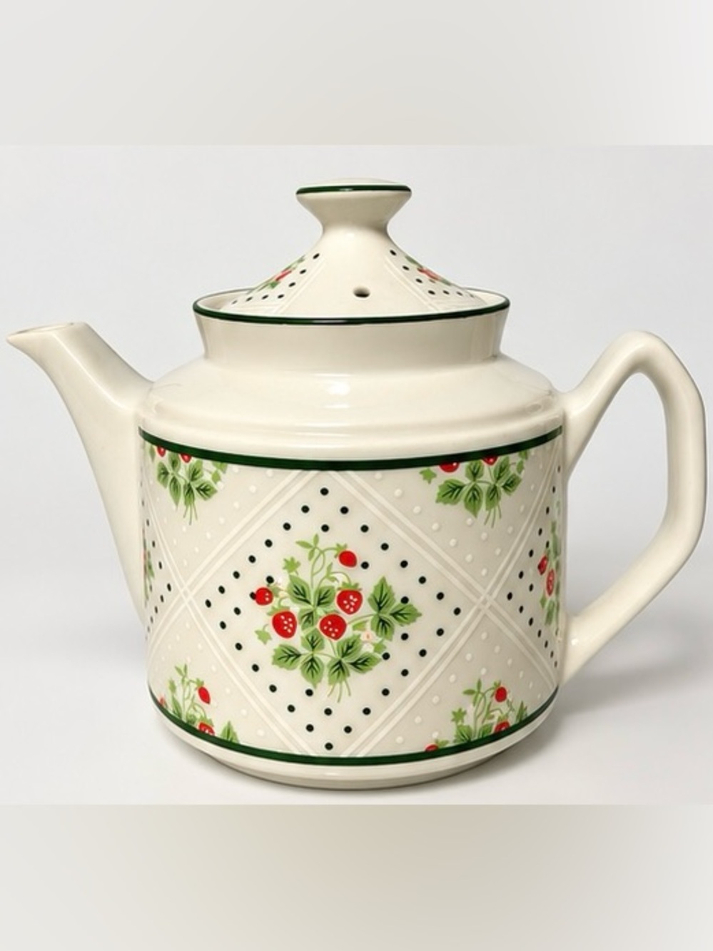 Vintage Enesco Swiss Strawberry Dot Teapot 1975 Fine China Cottagecore